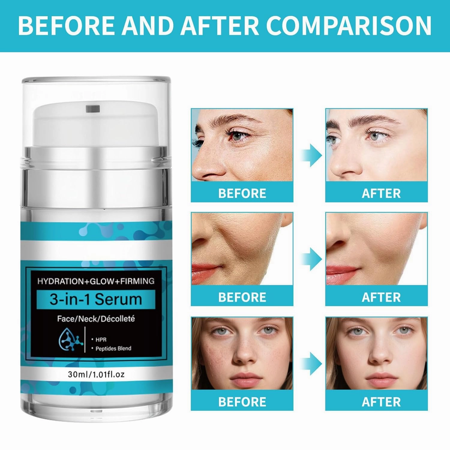 3 In 1 Moisturizer for Face, Neck & Décolleté – With Collagen, Retinol, Peptides & Hyaluronic Acid, Anti-Aging Hydration   Glow   Firming Skin, Daily Anti Wrinkle Cream (2pc, 1)