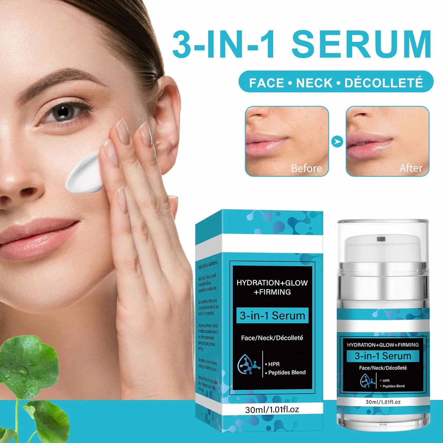 3 In 1 Moisturizer for Face, Neck & Décolleté – With Collagen, Retinol, Peptides & Hyaluronic Acid, Anti-Aging Hydration   Glow   Firming Skin, Daily Anti Wrinkle Cream (2pc, 1)