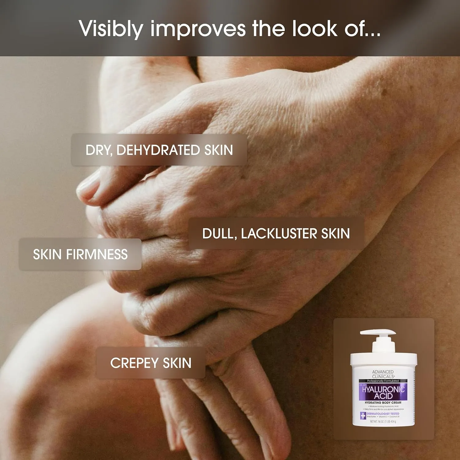 Advanced Clinicals Collagen Peptides Body Lotion   Hyaluronic Acid Moisturizer 2PC Skincare Set For Women & Men | Dry Skin Moisturizing Body Cream Helps Diminish Appearance Of Crepey Skin, 2PC Bundle