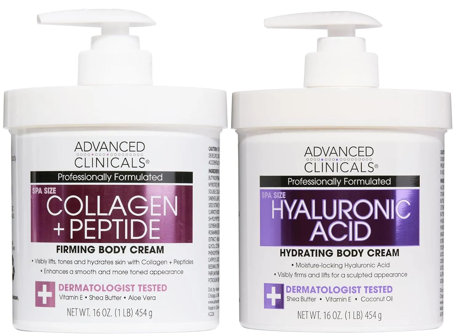 Advanced Clinicals Collagen Peptides Body Lotion   Hyaluronic Acid Moisturizer 2PC Skincare Set For Women & Men | Dry Skin Moisturizing Body Cream Helps Diminish Appearance Of Crepey Skin, 2PC Bundle