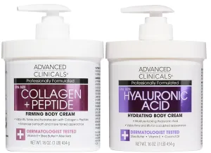 Advanced Clinicals Collagen Peptides Body Lotion   Hyaluronic Acid Moisturizer 2PC Skincare Set For Women & Men | Dry Skin Moisturizing Body Cream Helps Diminish Appearance Of Crepey Skin, 2PC Bundle