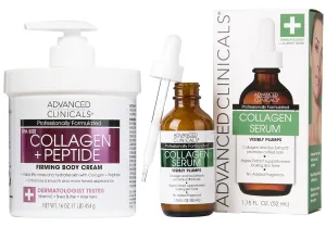Advanced Clinicals Collagen   Peptides Firming Body Cream   Collagen Plumping Face Serum Set