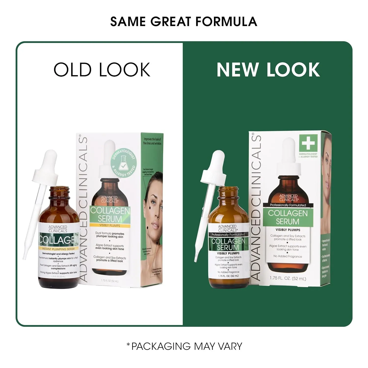 Advanced Clinicals Collagen Serum For Face | Visible Anti Aging Collagen Peptide Serum   Hyaluronic Acid Moisturizer Improves Look Of Wrinkles, Dry Skin, & Fine Lines, No added Fragrance, 2-Pack