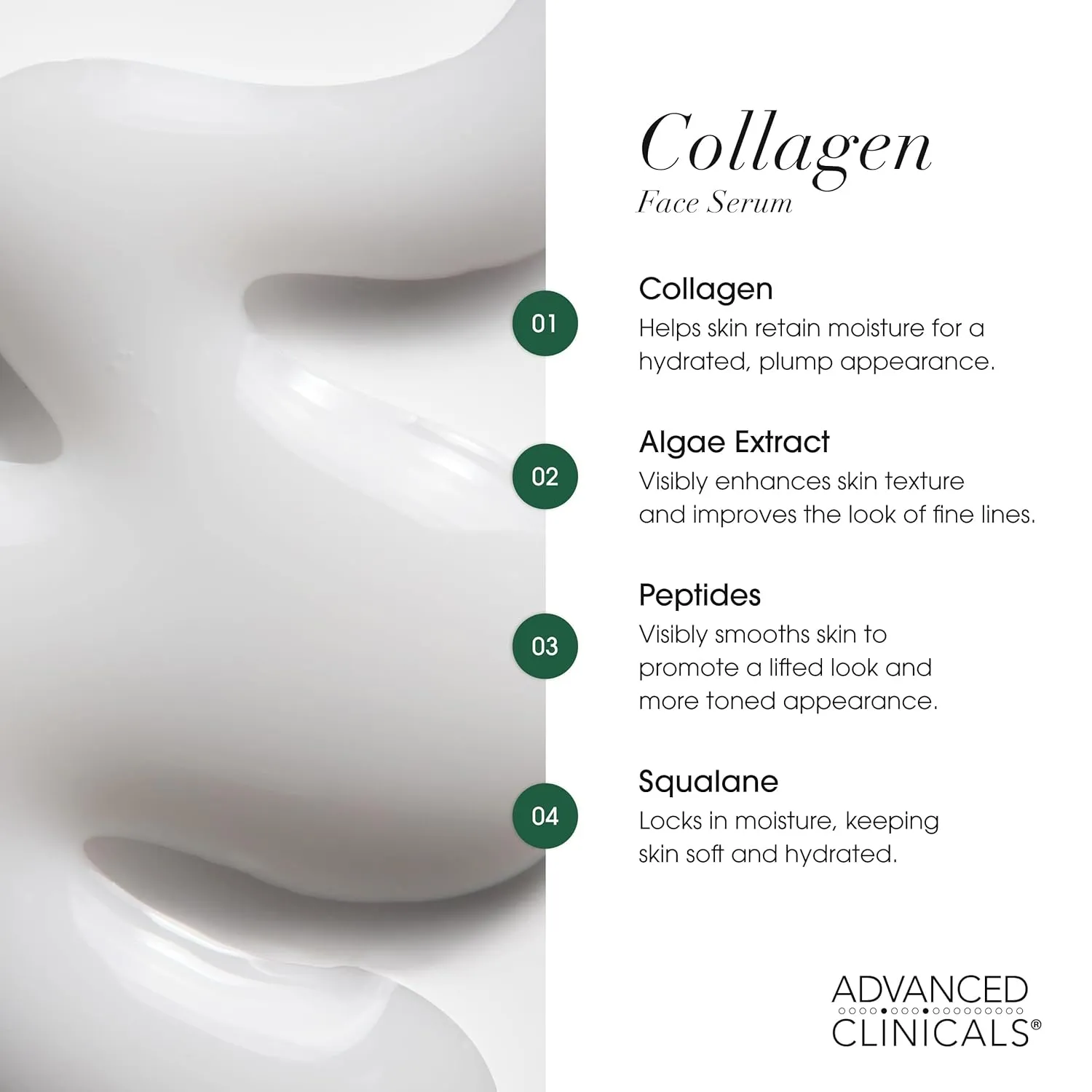 Advanced Clinicals Collagen Serum For Face | Visible Anti Aging Collagen Peptide Serum   Hyaluronic Acid Moisturizer Improves Look Of Wrinkles, Dry Skin, & Fine Lines, No added Fragrance, 2-Pack