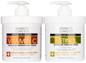Advanced Clinicals Retinol Body Lotion   Brightening Vitamin C Lotion 2pc Skincare Set For Women & Men | Body Cream & Face Moisturizer Set Helps Improve The Look Of Dark Spots & Uneven Skin Tone, 2PC