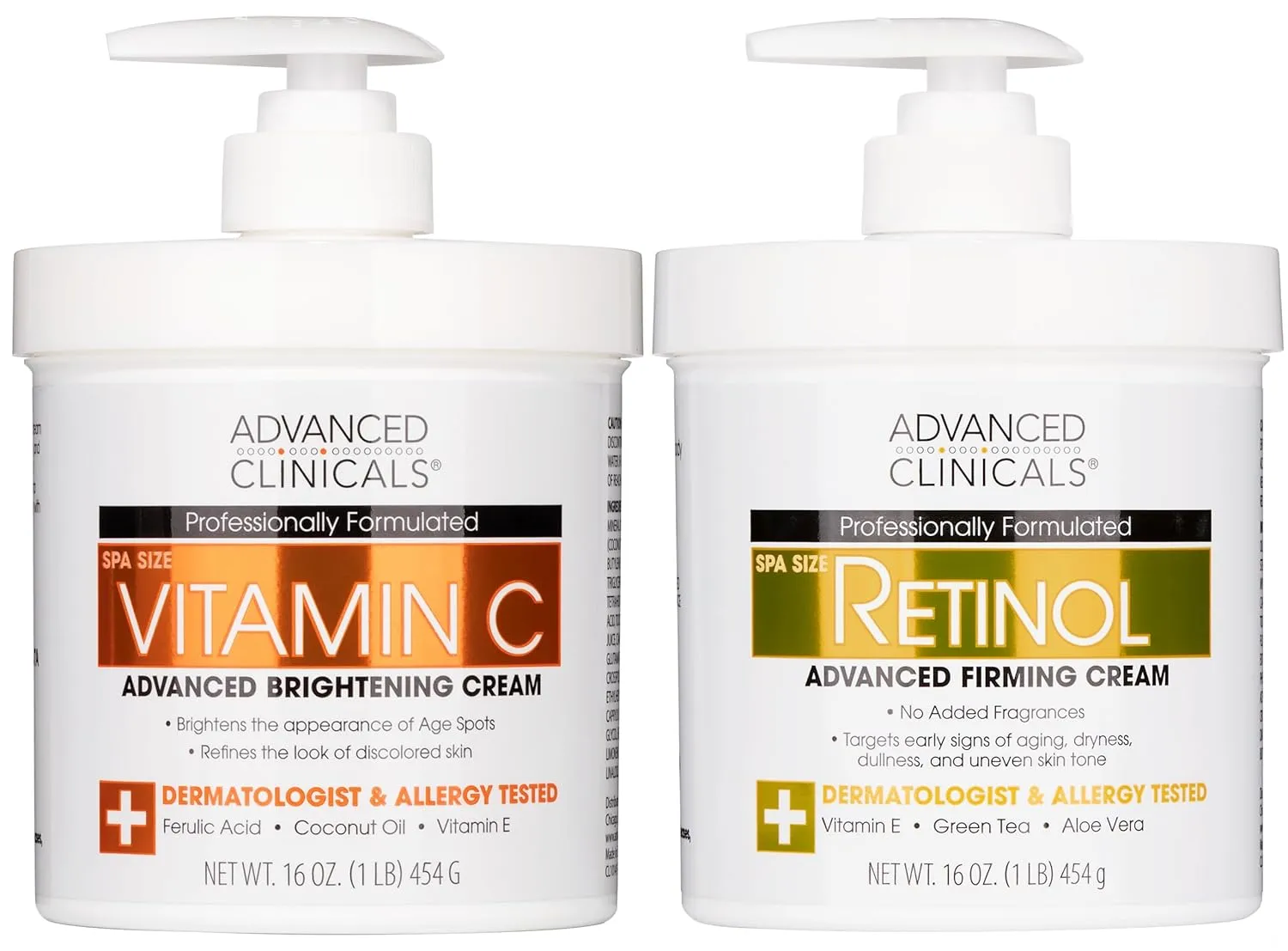 Advanced Clinicals Retinol Body Lotion   Brightening Vitamin C Lotion 2pc Skincare Set For Women & Men | Body Cream & Face Moisturizer Set Helps Improve The Look Of Dark Spots & Uneven Skin Tone, 2PC