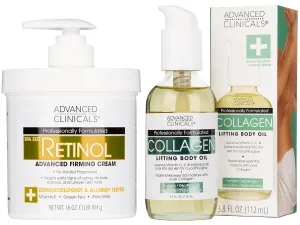 Advanced Clinicals Retinol Body Lotion   Collagen Body Oil 2pc Skincare Set For Women & Men | Fragrance Free Retinol Lotion   Collagen Massage Body Oil To Improve Appearance Of Crepey Skin, 2pc Set