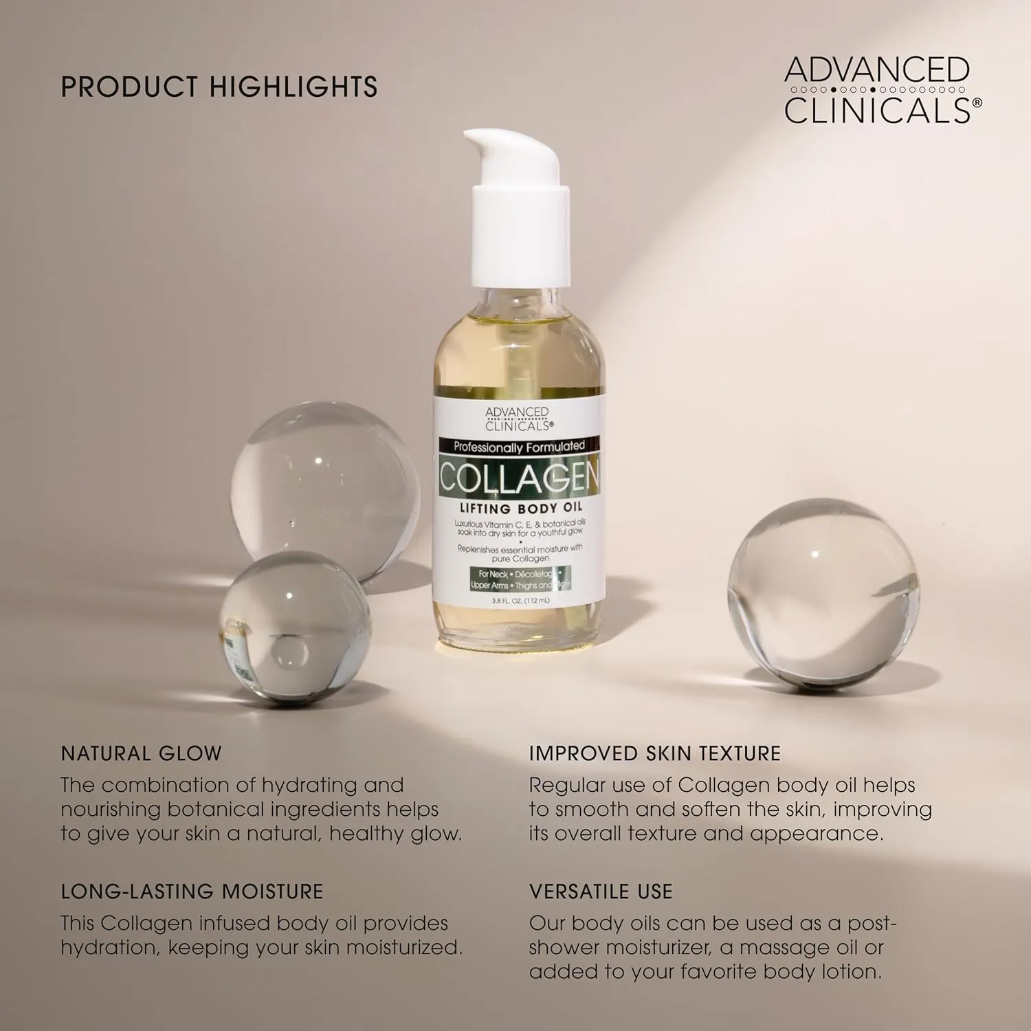 Advanced Clinicals Retinol Body Lotion   Collagen Body Oil 2pc Skincare Set For Women & Men | Fragrance Free Retinol Lotion   Collagen Massage Body Oil To Improve Appearance Of Crepey Skin, 2pc Set