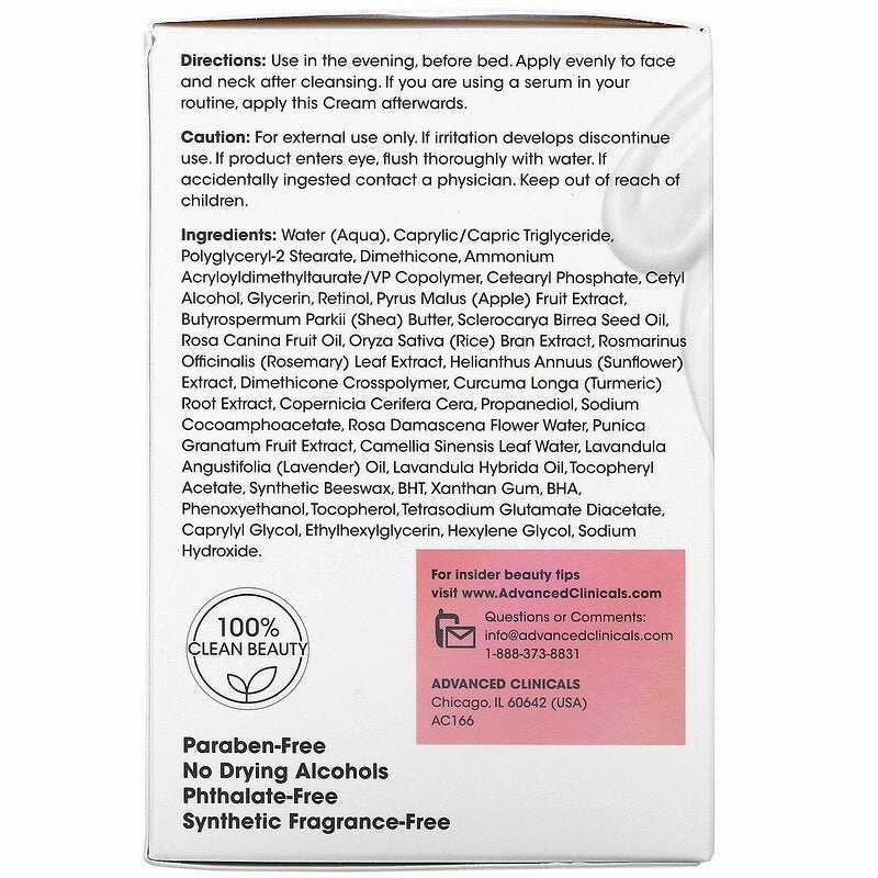 Advanced Clinicals , Encapsulated Retinol, Rapid Wrinkle Rewind Cream, 2 fl oz (59 ml)