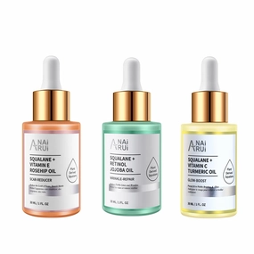 ANAI RUI Squalane Oil Set-Vitamin E Rosehip Oil  Vitamin C Turmeric Oil  Retinol Jojoba Oil for face,Moisturize Fine Lines &Wrinkle,Softer Skin