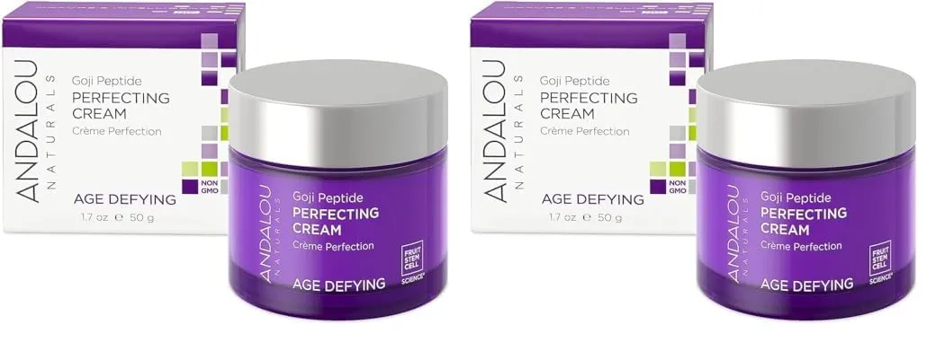 Andalou Naturals Goji Peptide Perfecting Cream, Age Defying Face Cream, Resveratrol CoQ10 Face Moisturizer, Supports Skin Collagen and Elastin & Helps Fight Fine Lines & Wrinkles, 1.7 fl oz
