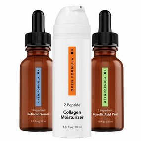 Anti-aging Super Set. Glycolic Acid Peel   Retinoid Serum   Collagen Peptide Moisturizer. For Dark Spots & Melasma, Lines & Wrinkles, Loose & Sagging Skin. 3 Products, 3 Minutes To Apply