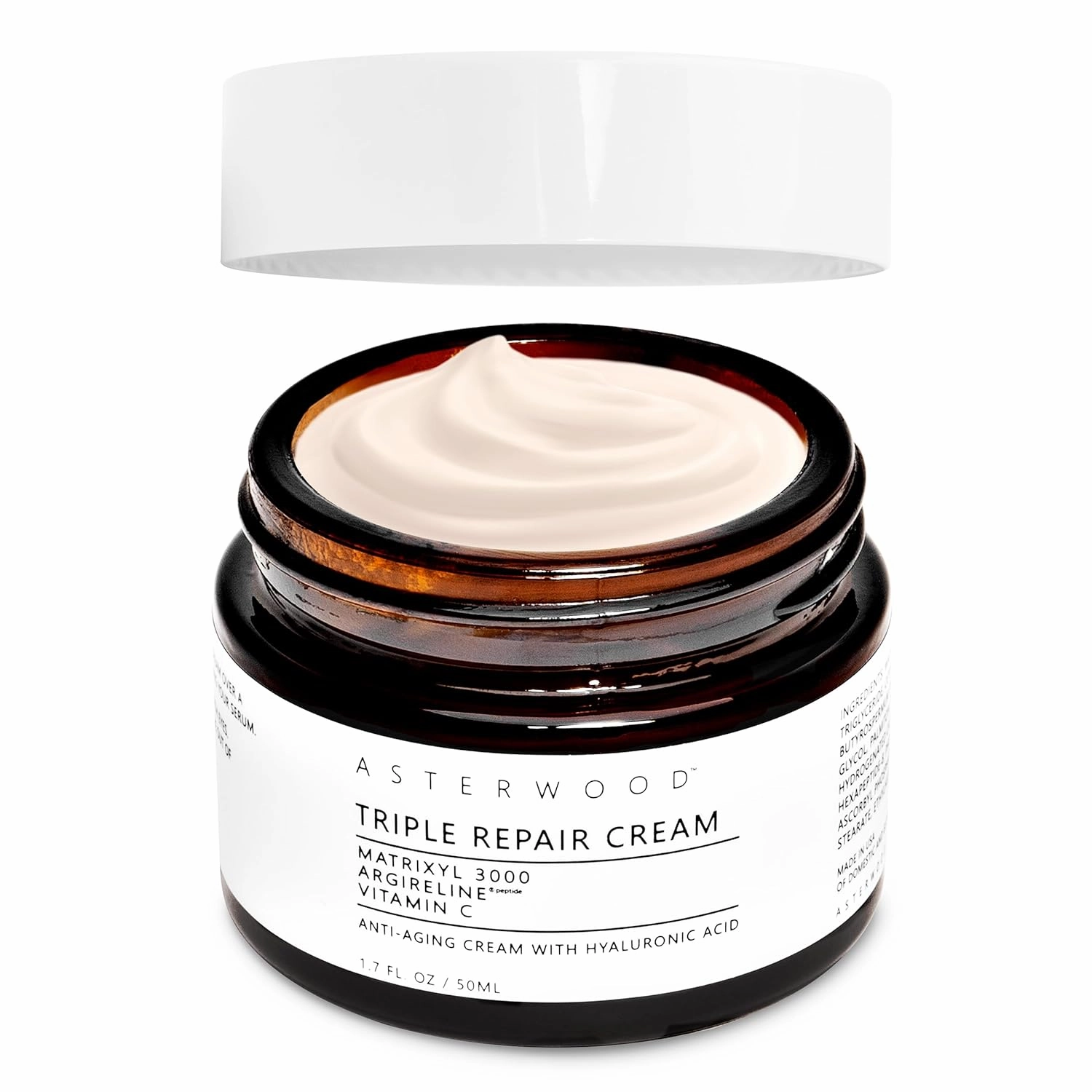 Asterwood Matrixyl 3000, Argireline Peptide, Vitamin C Cream - Triple Repair - with Hyaluronic Acid - Anti-Aging, Wrinkle Reducing, Hydrating - Fragrance-Free - 1.7 Fl Oz