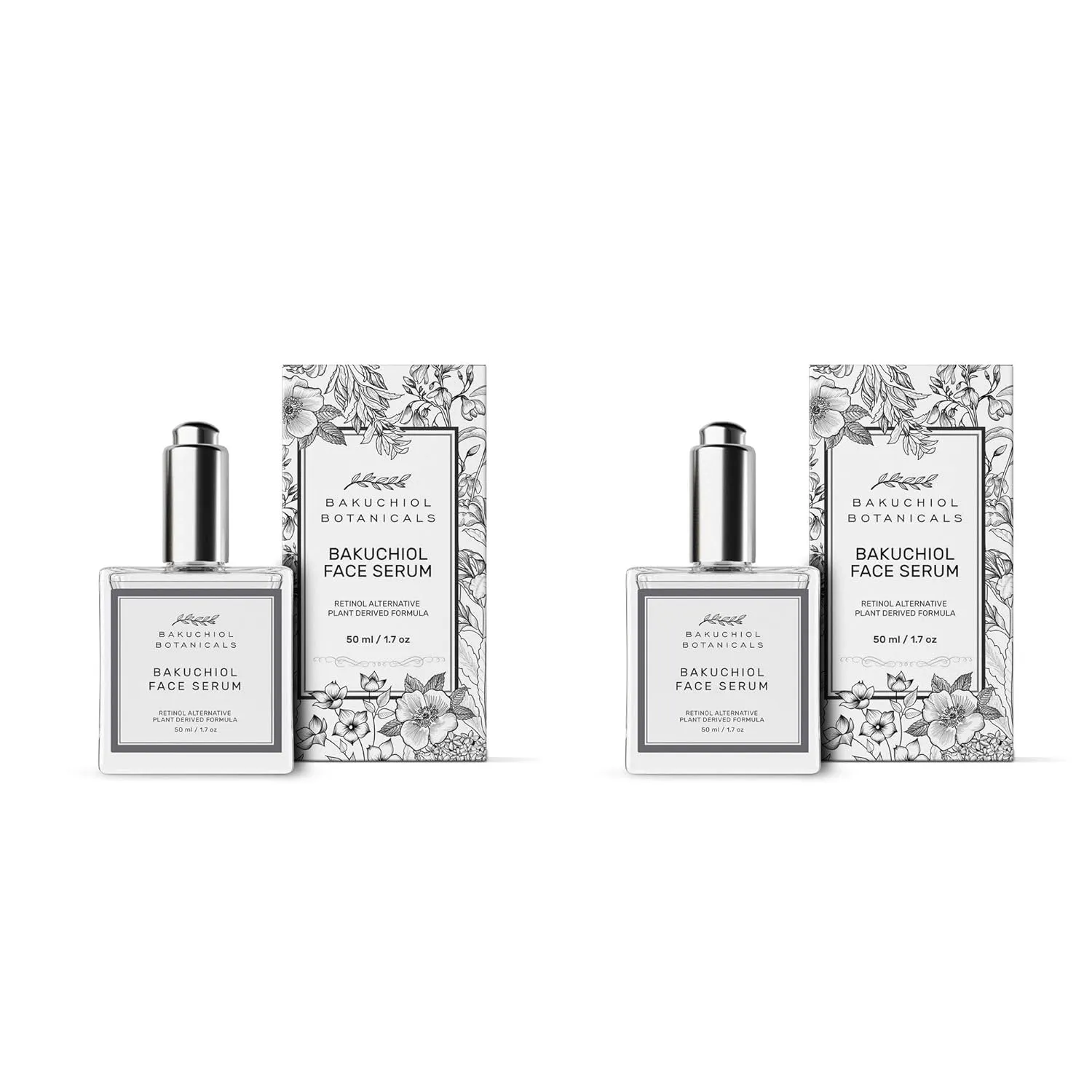 Bakuchiol Facial Serum Oil 1.7 oz (2 PACK) - Retinol Alternative - - All Natural Plant Derived Ingredients - Bakuchiol, Squalane, Vitamin C, Rose Hip Oil and Vitamin E