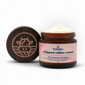 Beef Tallow for Skin - Organic Tallow Face Moisturizer and Body Butter from 100% Grass Fed Beef Tallow, (Rosehip   Vitamin E) Made with Jojoba Oil for Sensitive Skin, Eczema, Baby, 2 oz