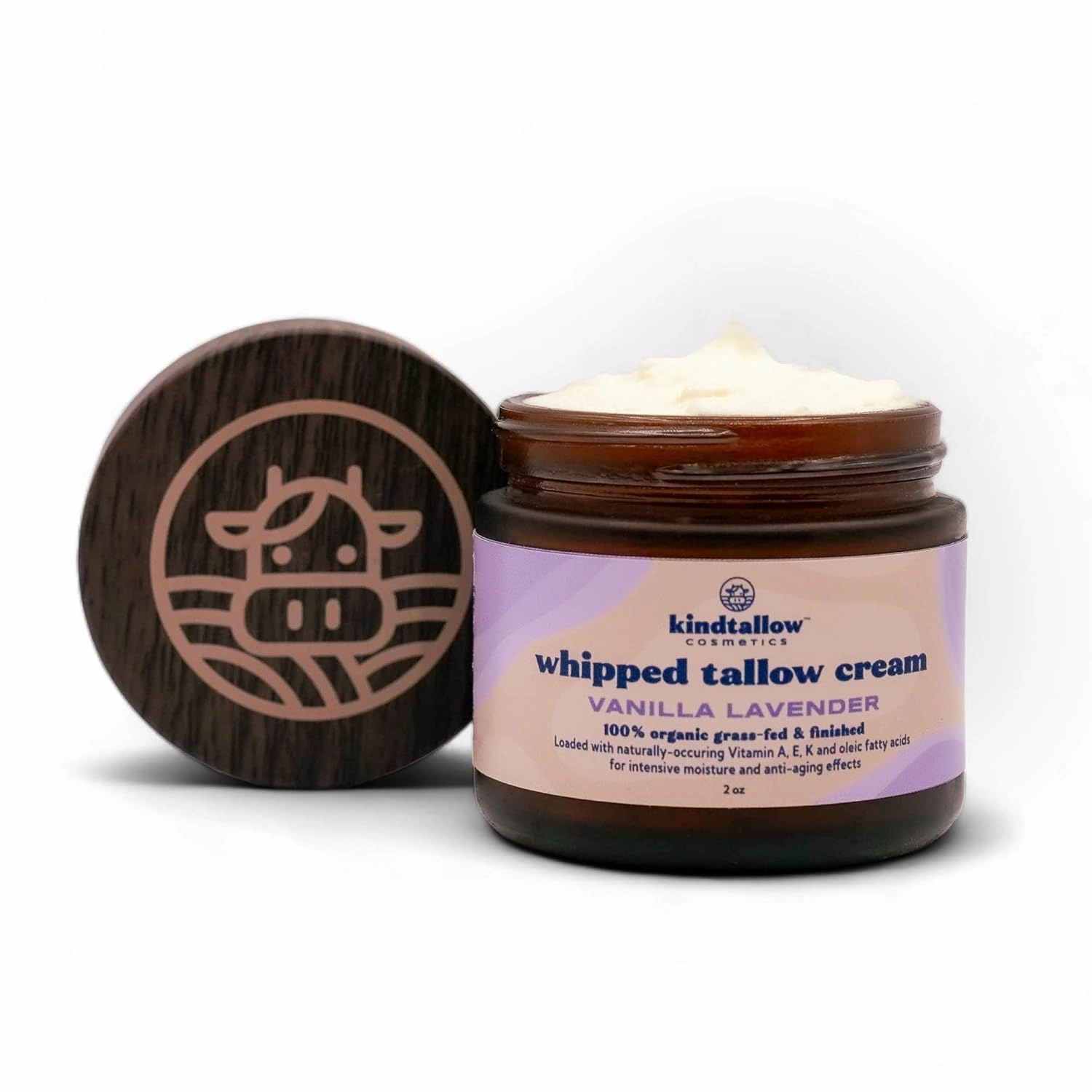 Beef Tallow for Skin - Organic Tallow Face Moisturizer and Body Butter from 100% Grass Fed Beef Tallow, (Vanilla Lavender) Made with Jojoba Oil for Sensitive Skin, Eczema, Baby, 2 oz
