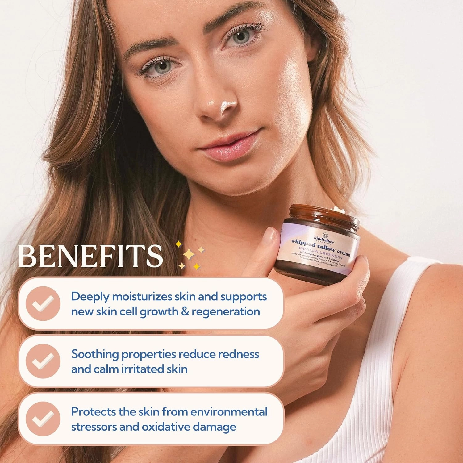 Beef Tallow for Skin - Organic Tallow Face Moisturizer and Body Butter from 100% Grass Fed Beef Tallow, (Vanilla Lavender) Made with Jojoba Oil for Sensitive Skin, Eczema, Baby, 2 oz