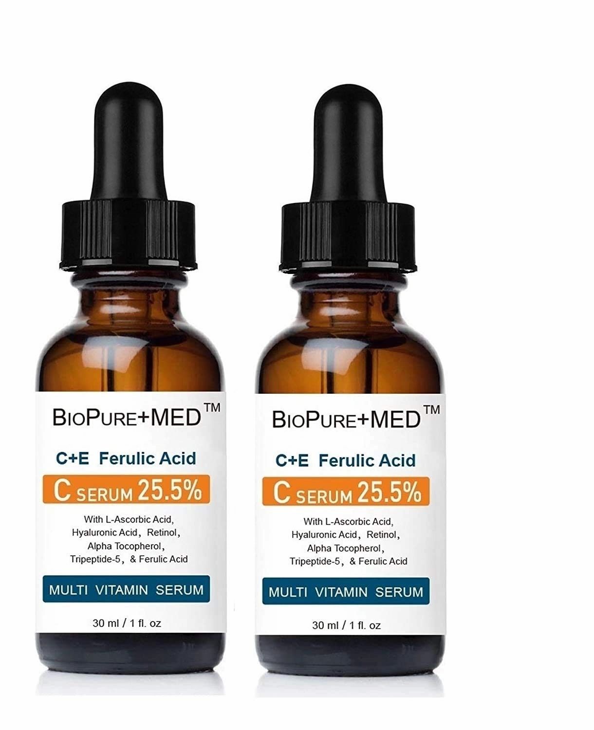 BioPureMED 25% Vitamin CE Ferulic Acid Serum for Face: Anti Wrinkle Serum with Tripeptide-5, Retinol, Hyaluronic Acid tns Best Korean Organic Vitamin C Serum/Face Moisturizer (2 Pack)