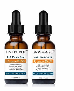 BioPureMED 25% Vitamin CE Ferulic Acid Serum for Face: Anti Wrinkle Serum with Tripeptide-5, Retinol, Hyaluronic Acid tns Best Korean Organic Vitamin C Serum/Face Moisturizer (2 Pack)