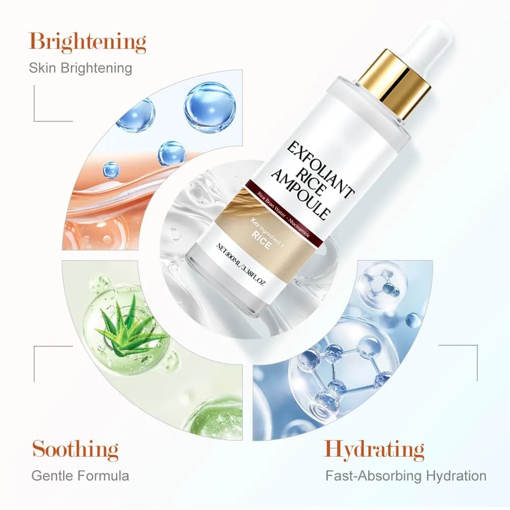 Black and White Rice Peeling Ampoule, 2025 New Soft Rice Exfoliating Face and Body Black and White Rice Exfoliant for All Skin Types (White, 100ml)