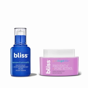 Bliss Renew & Smooth Night Serum- AHA Glycolic   Polyhydroxy Acid   Youth Got This and Pure Retinol Deep Hydration Moisturiser