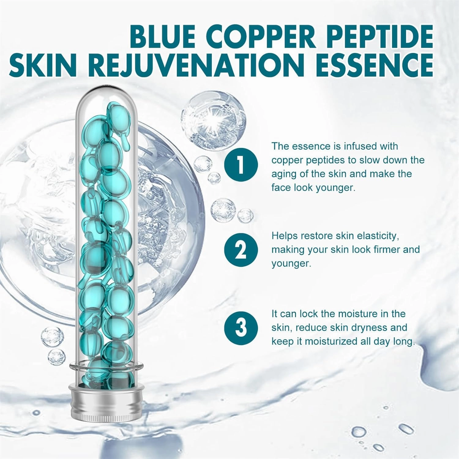 Blue Copper Peptide Skin Rejuvenation Essence, Blue Peptides Serum Copper Capsules, Glow Brightening Face Essence Emulsion Capsule, Tighten Skin, Brighten Skin Tone, Anti-Aging (90)