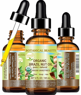 Botanical Beauty Organic BRAZIL NUT OIL Bertholletia Excelsa WILD GROWTH RAW Brazilian 100% Pure Natural Virgin Unrefined 4 Fl.oz.- 120 ml for FACE, SKIN, BODY, HAIR, NAILS, FOOT CARE