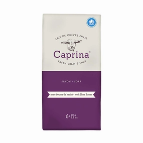 Caprina by Canus Bar Soap 3.2 Oz 6 Pack With Fresh Canadian Goat Milk Vitamin A B3 Potassium Zinc and Selenium 6, Shea Butter, 1 Count