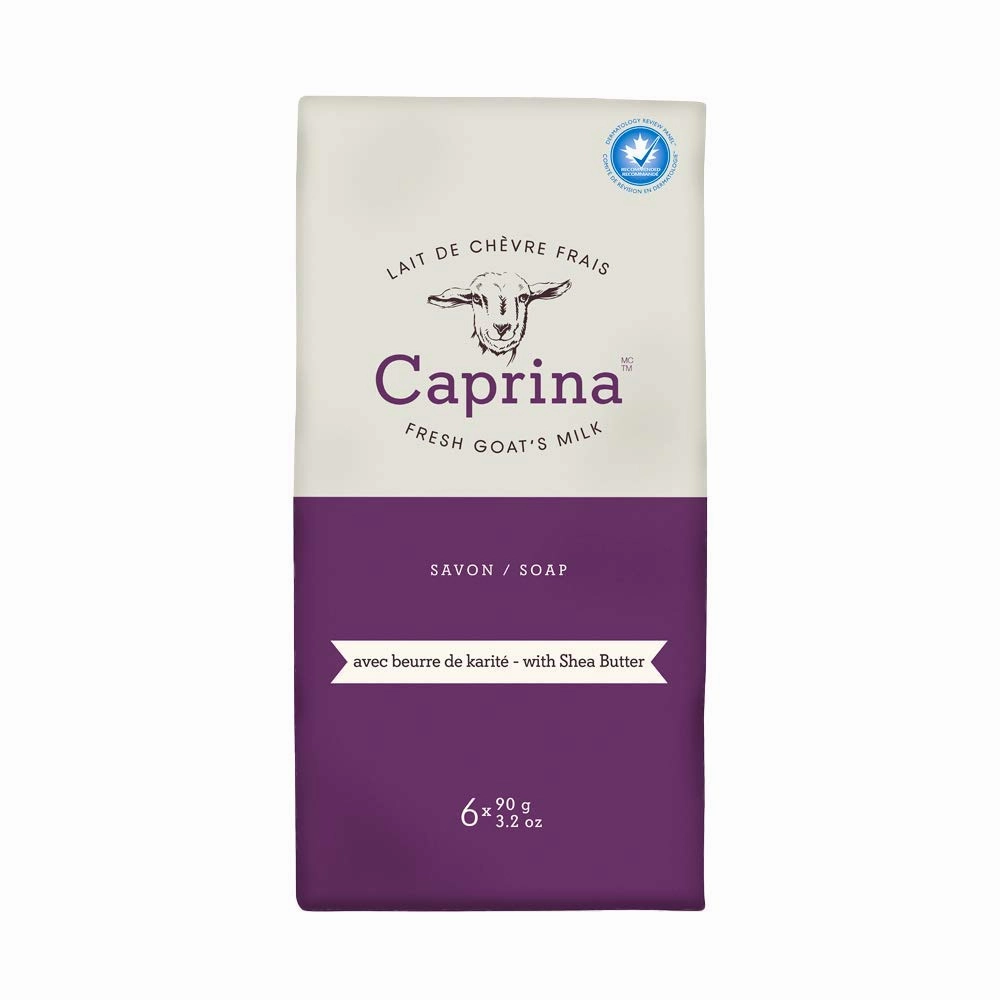 Caprina by Canus Bar Soap 3.2 Oz 6 Pack With Fresh Canadian Goat Milk Vitamin A B3 Potassium Zinc and Selenium 6, Shea Butter, 1 Count