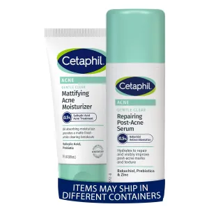 Cetaphil Gentle Clear Repairing Post Acne Serum   3oz Gentle Clear Mattifying Acne Face Moisturizer With 0.5% Salicylic Acid, Hydrates and Treats Sensitive Acne Prone Skin, Bundle