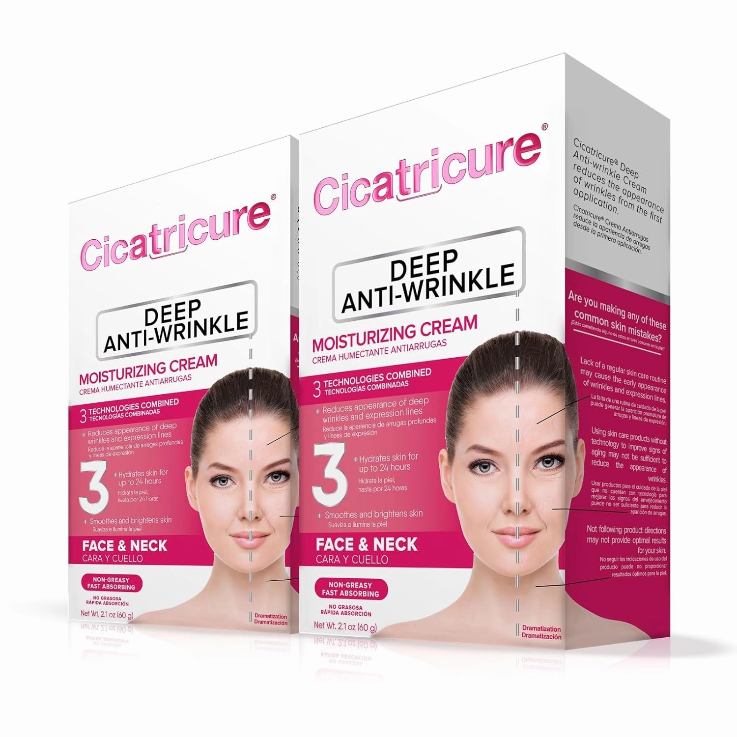 Cicatricure Anti Wrinkle Face & Neck Cream, 3-in-1 Facial Moisturizer with Retinol, Vitamin E & Q Acetyl 10, Hydrating Anti Aging Skin Care, 2.1 Ounces (2 Pack)