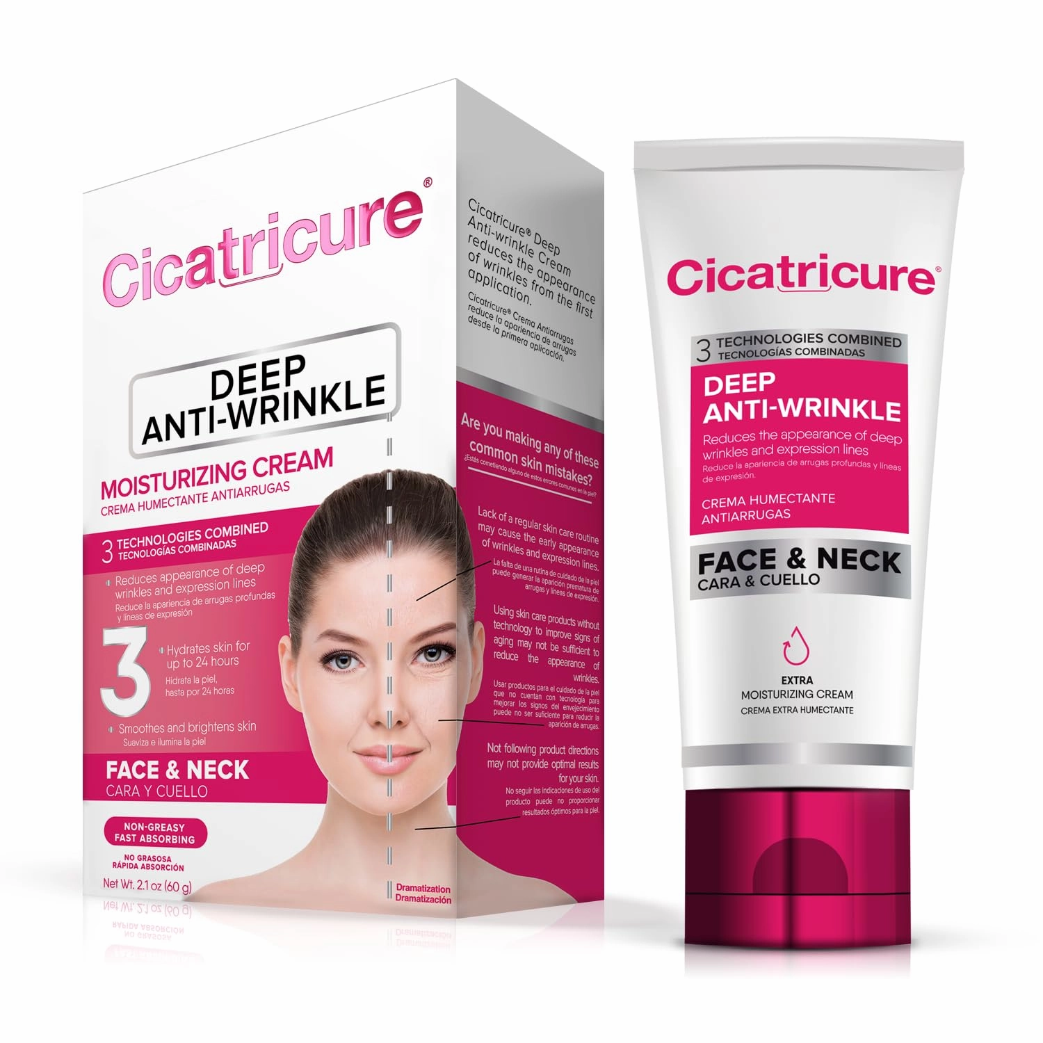 Cicatricure Anti Wrinkle Face & Neck Cream, 3-in-1 Facial Moisturizer with Retinol, Vitamin E & Q Acetyl 10, Hydrating Anti Aging Skin Care, 2.1 Ounces (2 Pack)