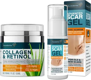 Collagen and Retinol Cream & Scar Cream Gel - Anti Aging Effect - Day & Night Wrinkle Repair - C-Section, Tummy Tuck, Acne Removal Treatment - Advanced Post Surgery Supplies - Made in The USA - 10%