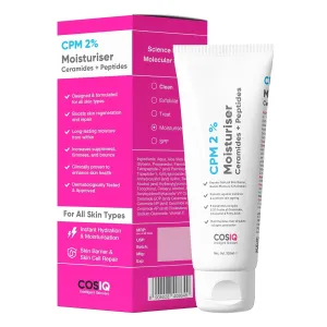 Cos'IQ CPM 2% Ceramides Moisturizer with Peptides for Intense Moisturizing and Skin Strengthening | Barrier Repair Cream | For Oily, Dry, Normal & Sensitive Skin | 100ml