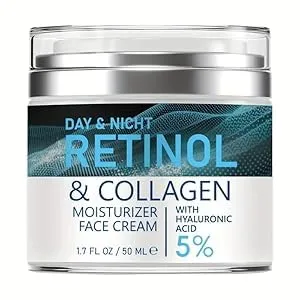 Day & Night Retinol & Collagen Face Cream – Anti-Aging Moisturizer with 5% Hyaluronic Acid – Hydrating Formula to Reduce Wrinkles, Fine Lines & Dark Spots – 1.7 fl oz / 50ml Skincare Cream