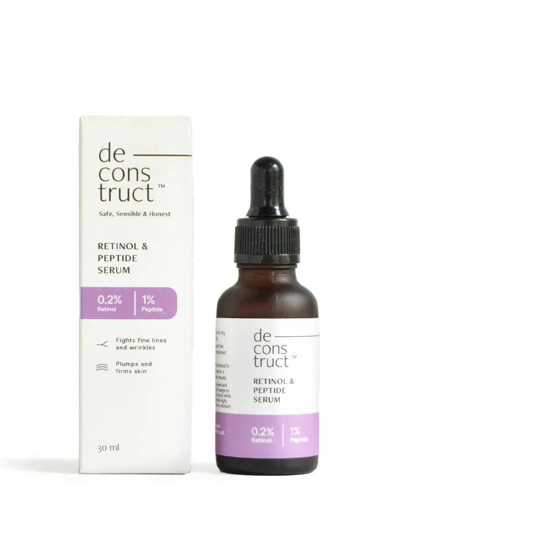 De 0.2% Retinol   1% Peptide Serum | Night Face Serum for Anti Aging | Reduce Fine Lines & Wrinkles | 30 ml