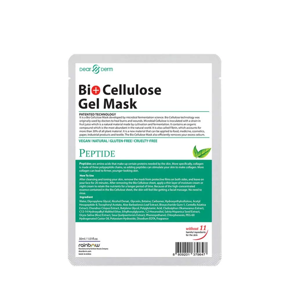 Dear & Derm Bio Cellulose Gel Mask, Skincare Face sheet mask, Facial sheet mask - Peptide x 10 sheets