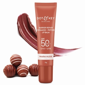 Dot'&'Key Ceramide & Peptide Barrier Repair Lip Balm Spf 50, Pa   |Warm Nude, Normal Skin Type|Uva/Uvb Lip Protection|Soft Tinted Lip Moisturizer|Boosts Collagen & Instantly Plumps Lip|Lip Balm|10Gm