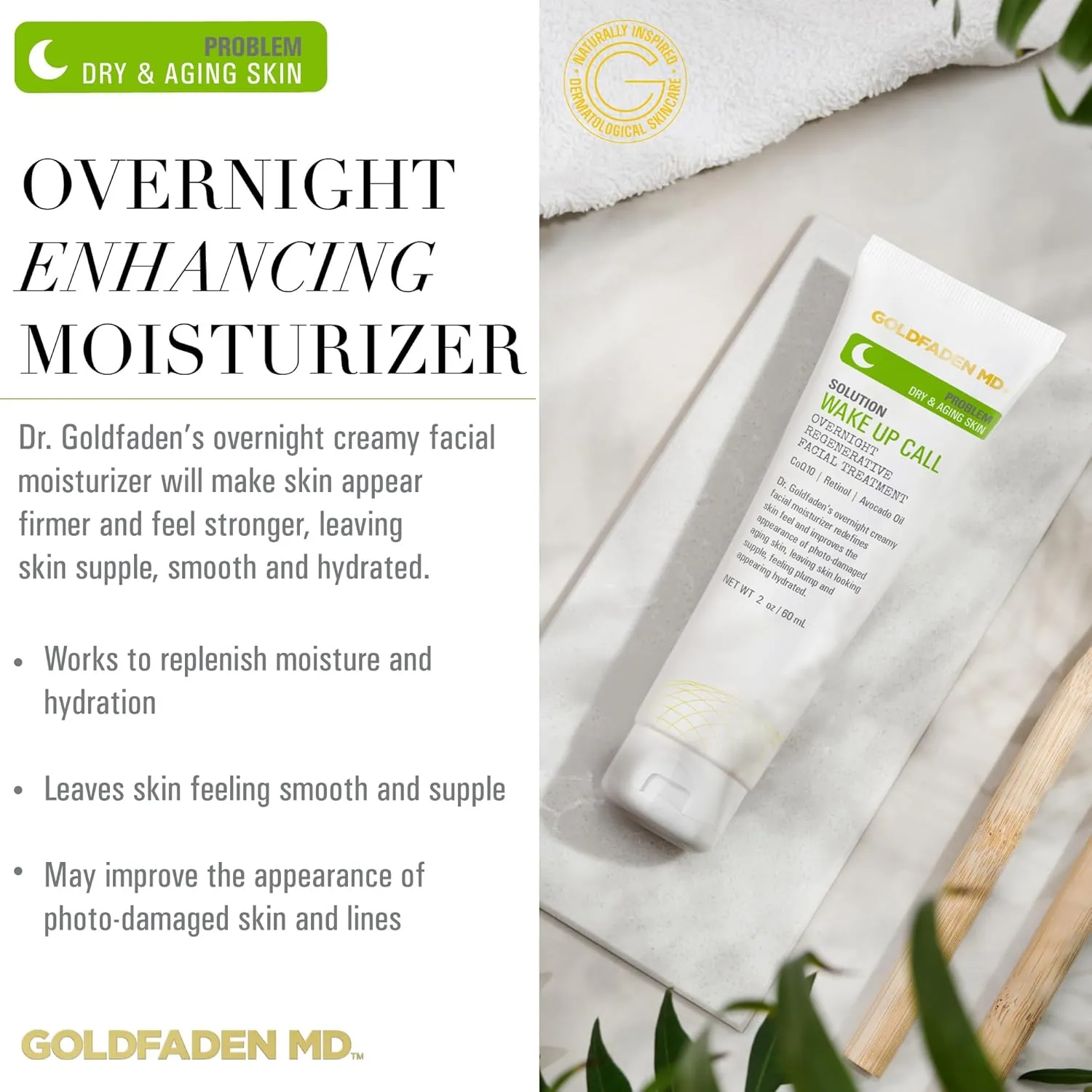 Dr. Goldfadens Wake Up Call Night Facial Moisturizer Night Cream for Dry & Aging Skin | w/Alpha Lipoic Acid, Avocado Oil Retinol, Co-enzyme Q10