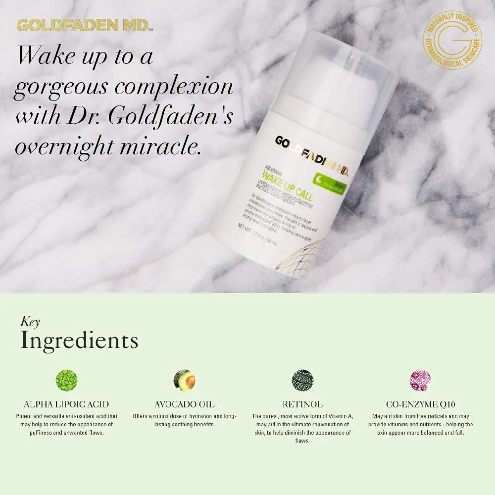 Dr. Goldfadens Wake Up Call Night Facial Moisturizer Night Cream for Dry & Aging Skin | w/Alpha Lipoic Acid, Avocado Oil Retinol, Co-enzyme Q10
