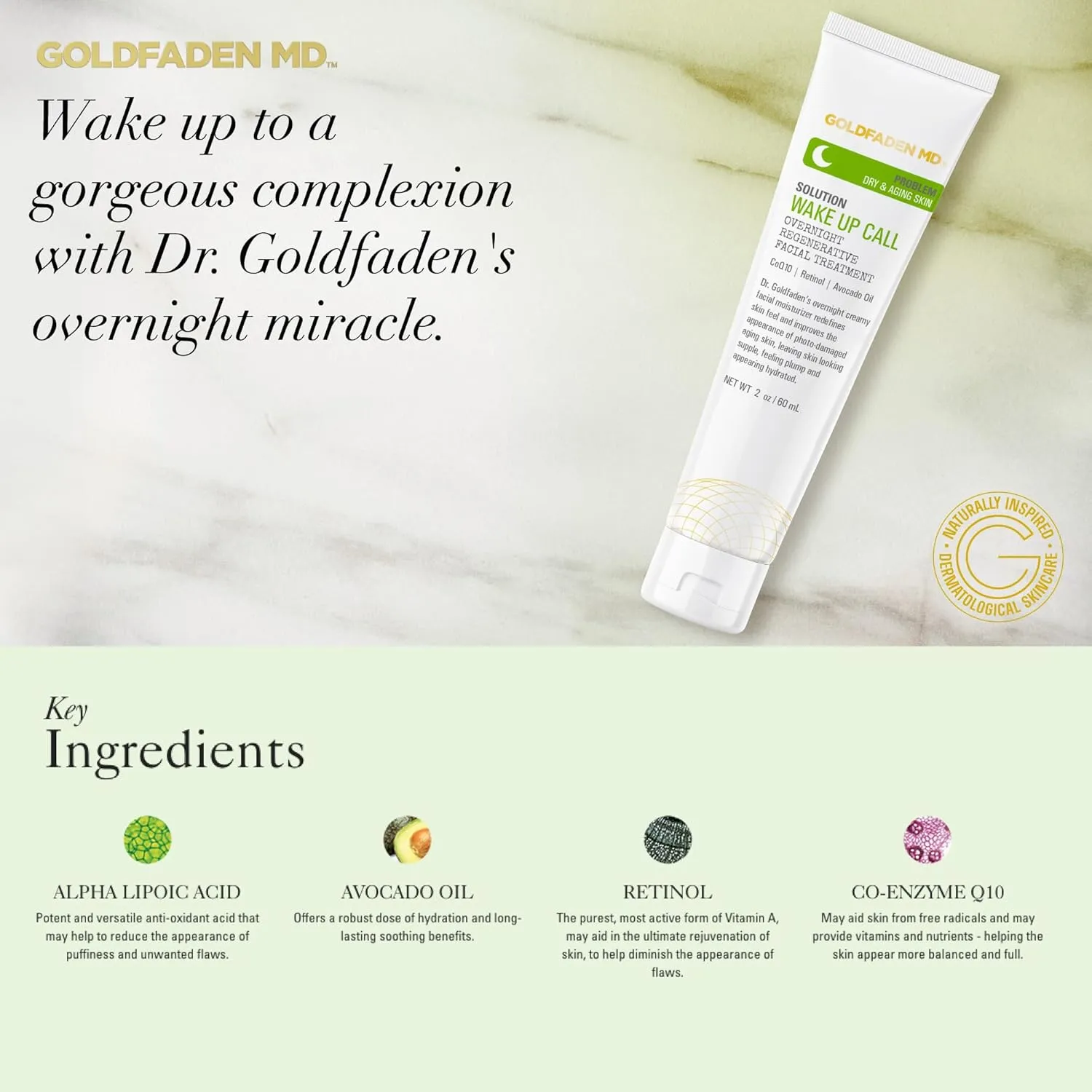 Dr. Goldfadens Wake Up Call Night Facial Moisturizer Night Cream for Dry & Aging Skin | w/Alpha Lipoic Acid, Avocado Oil Retinol, Co-enzyme Q10