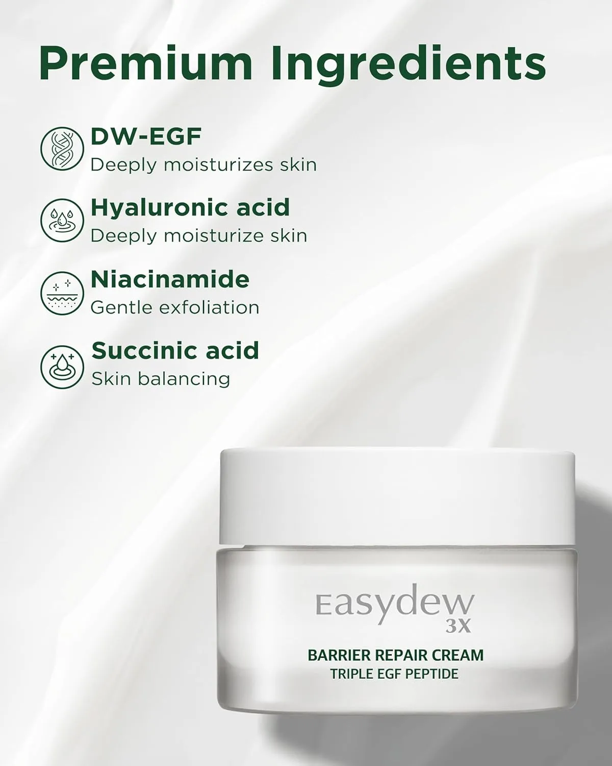 EASYDEW Barrier Repair Cream - Intense Hydration and Skin Barrier Restoration Face Moisturizer for Damaged and Irritated Skin with Cica, Hyluronic Acid, Collagen, 1.01 fl.oz.