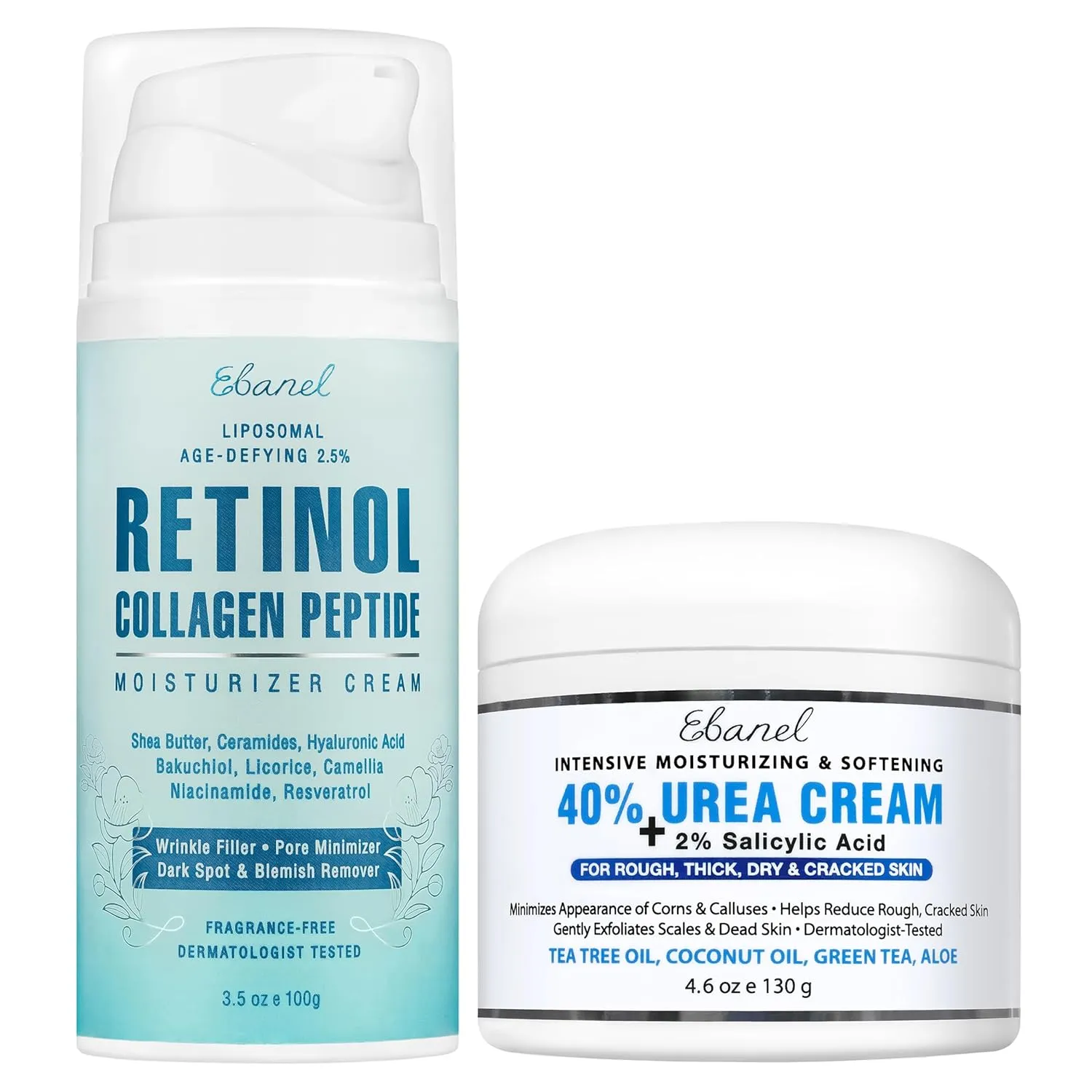 Ebanel Bundle of 40% Urea Cream 4.6 Oz, and 2.5% Retinol Moisturizer