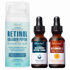 Ebanel Bundle of 2.5% Retinol Moisturizer, 20% Vitamin C Serum, and Hyaluronic Acid Serum