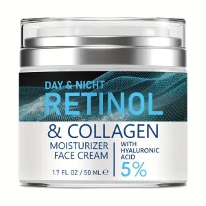 Elite Day & Night Retinol & Collagen Moisturizer Face Cream – Anti-Aging Hydrating Cream with 5% Hyaluronic Acid – Reduces Wrinkles, Fine Lines & Dark Spots – 1.7 fl oz / 50ml