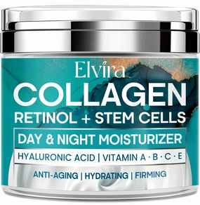 Elvira Retinol Collagen Moisturizer – Face & Neck Anti-Aging Cream with Hyaluronic Acid & Stem Cells for Women & Men, 1.85 Fl Oz