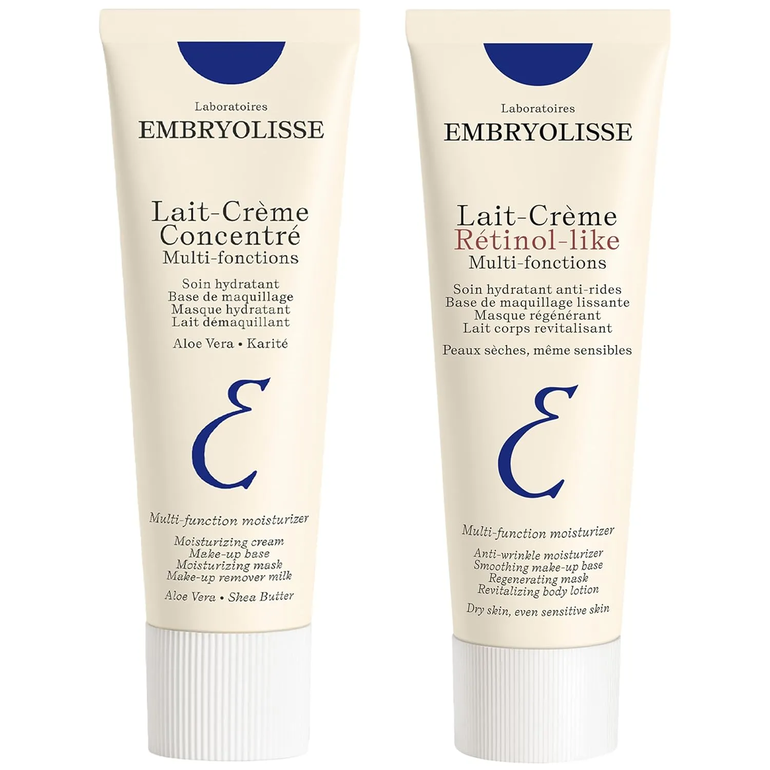 Embryolisse Lait-Crème Concentré & Lait-Crème Retinol-Like Bundle, Multifunction Moisturizer & Anti-Aging Face Cream Duo, 2.54 Fl Oz Ea