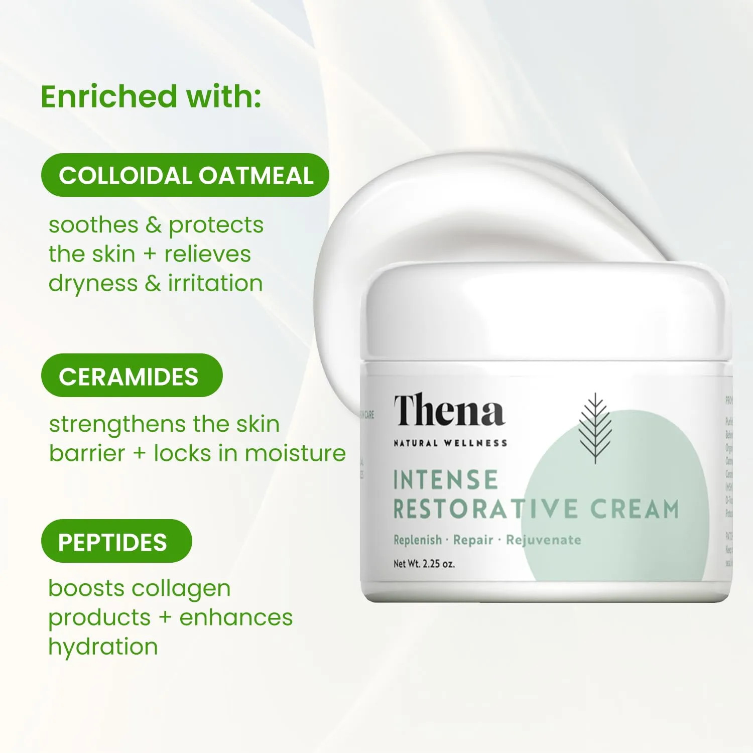 Face Moisturizer For Dry Skin Barrier Repair Cream Fragrance Free Facial Cream, Organic & Natural Skin Care Vegan Sensitive Skin, Thena RESTORE Essential Routine Collection