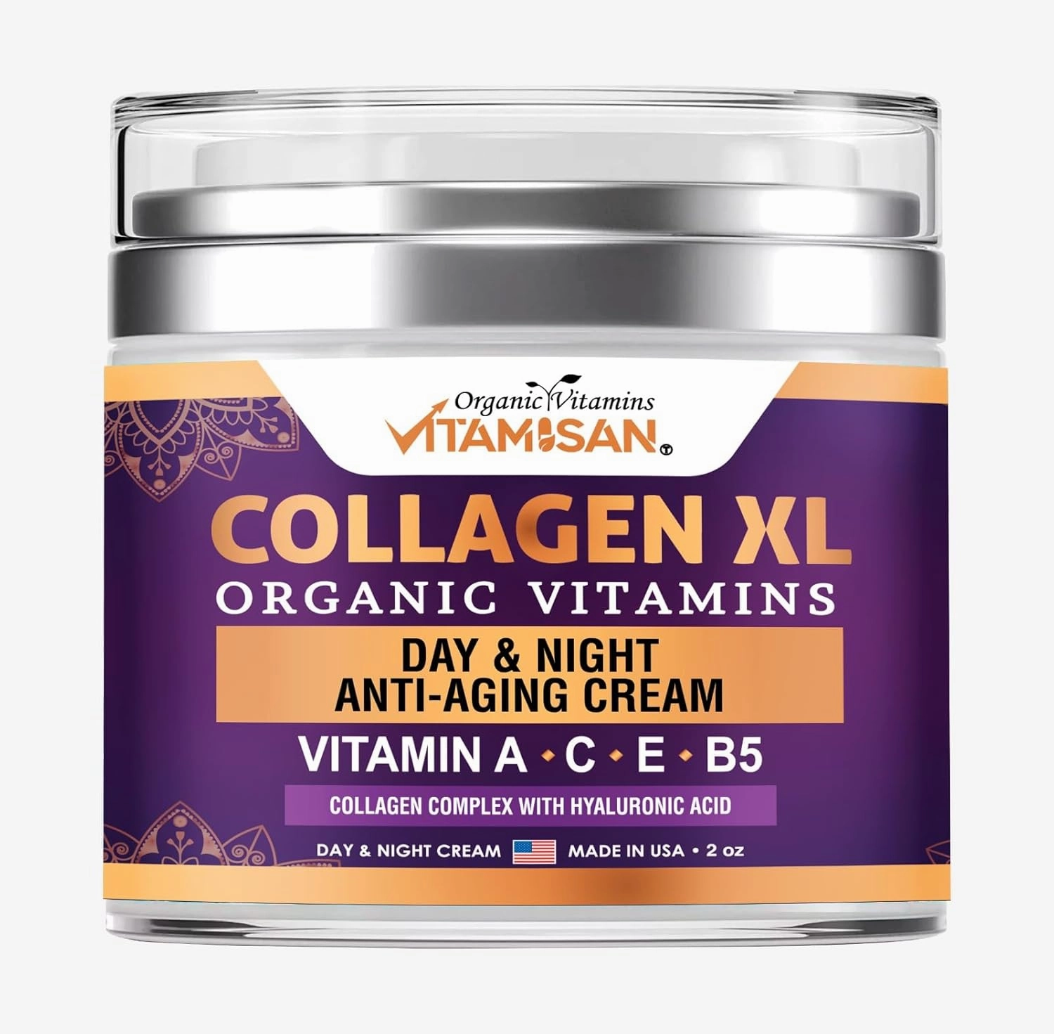 Face Collagen Cream with Retinol and Hyaluronic Acid, Day Night cream Made in USA Moisturizer With vitamin A, C, E B5 with Airless Pump