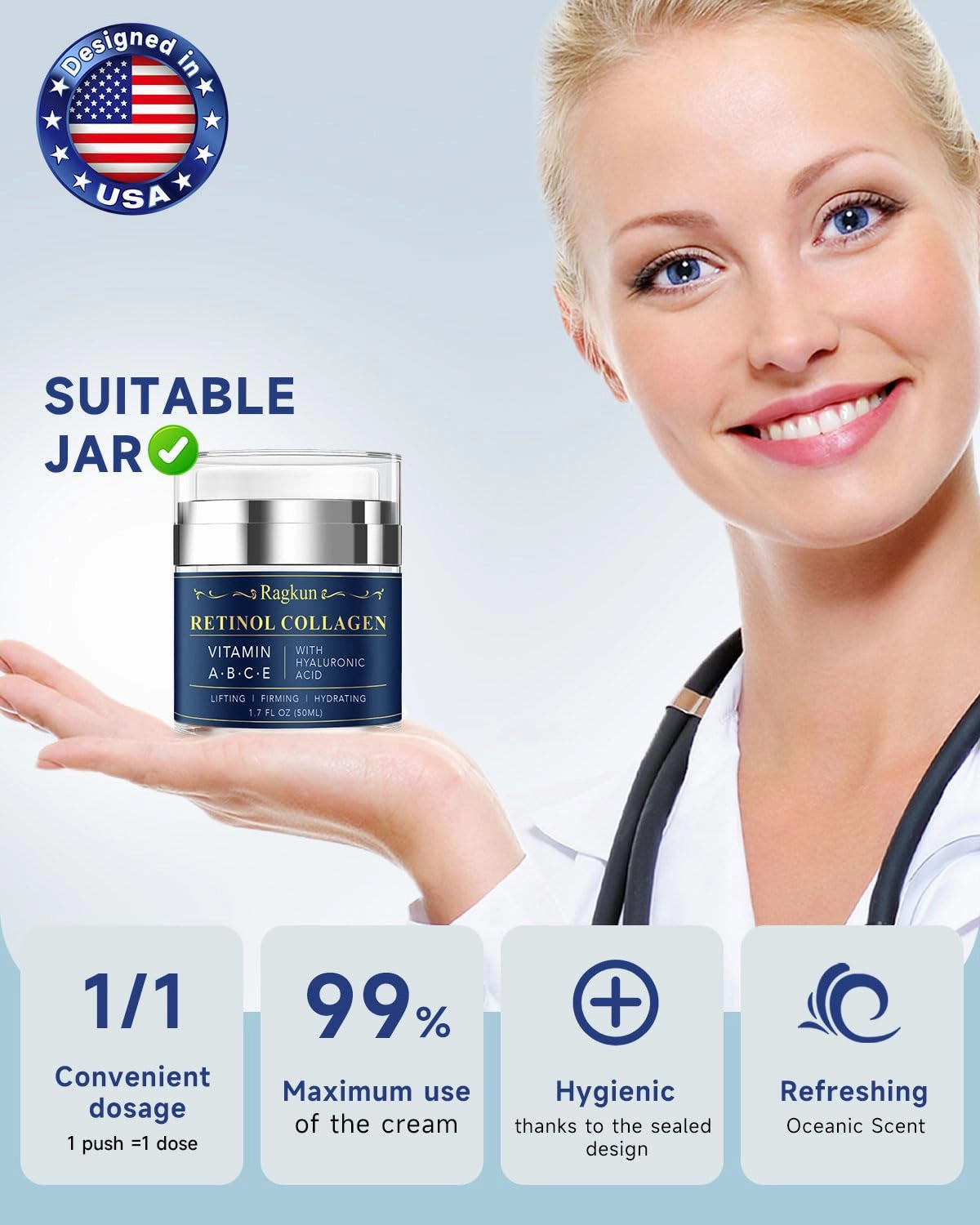 Face Moisturizer Retinol Cream - Neck Collagen Creams for Tightening and Firming - anti Aging Day & Night Facial Moisturizer for Women & Men, Tighten and Lift Wrinkle Cream - 1.7 Fl Oz